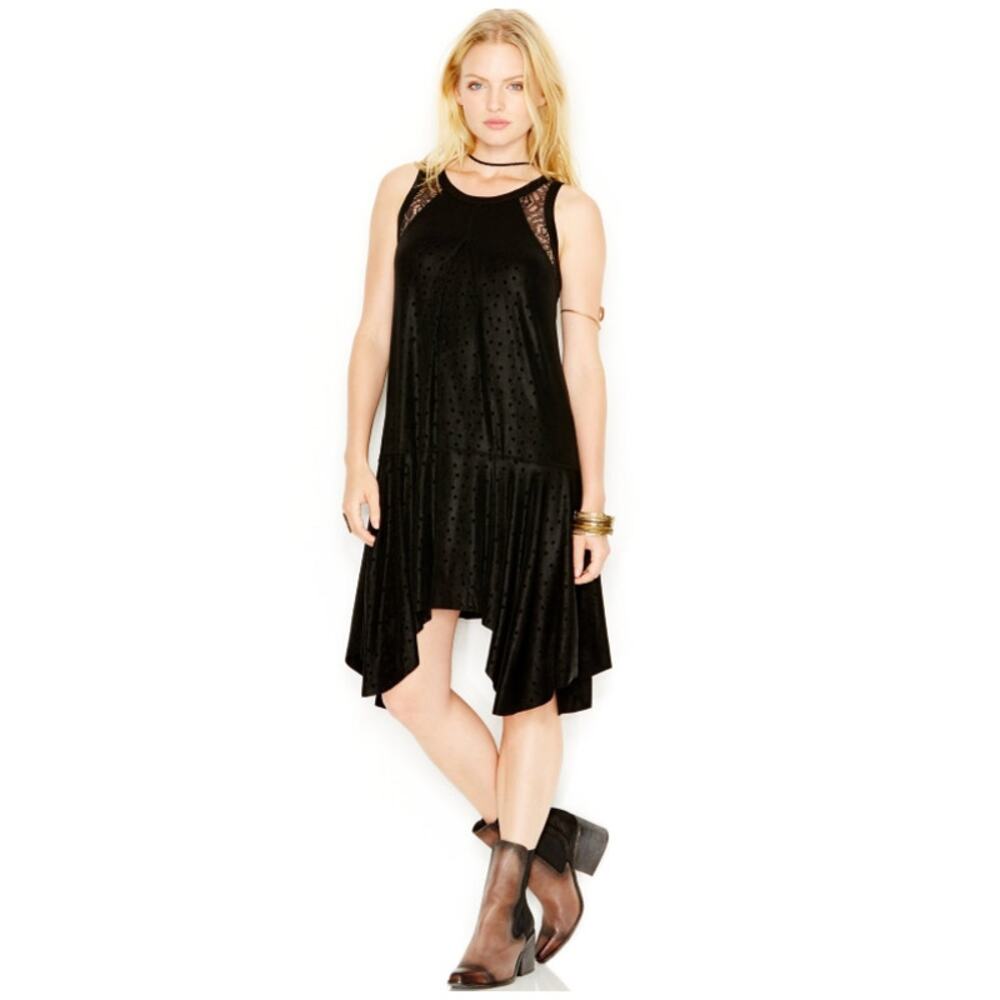 Free People MAKE IT COUNT Drop Waist Polka Dot Lace Swing Dress Black L NWT $98 - Picture 2 of 7